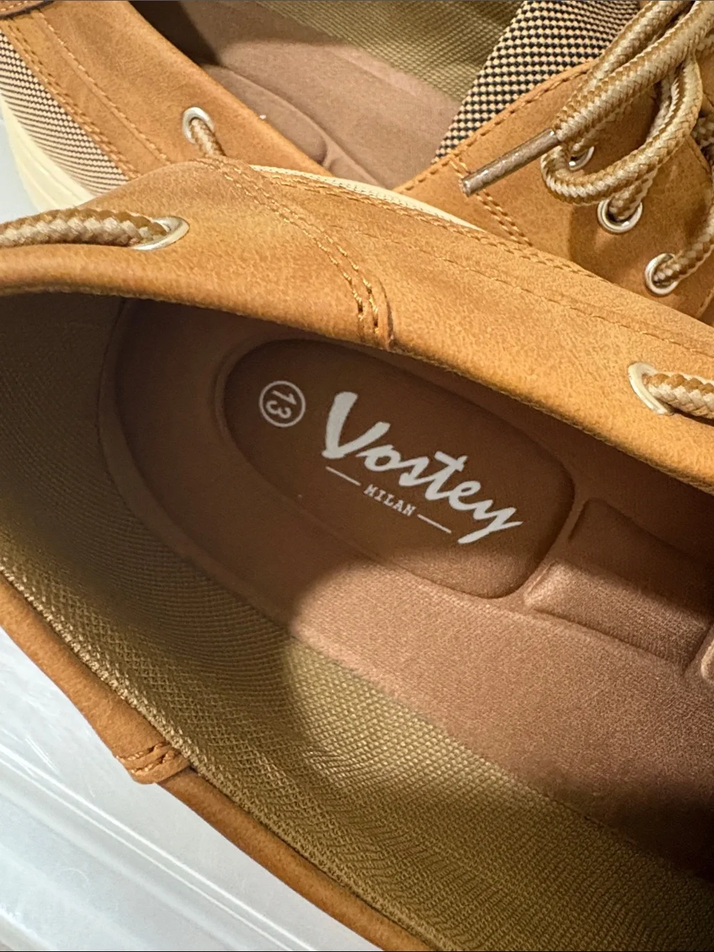 Vostey Cognac Brown Men’s Boat Shoes